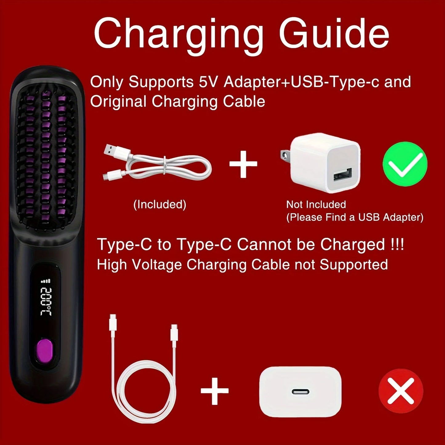 Electric Hair Straightener Brush – Portable USB‑Rechargeable Fast‑Heating Straightening Comb | Travel Hair Styling Tool | UK