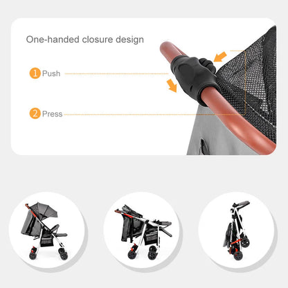 GerTong Lightweight Foldable Baby Stroller | One-Click Fold, Sit & Recline, Mosquito Net & Accessories Included — Black