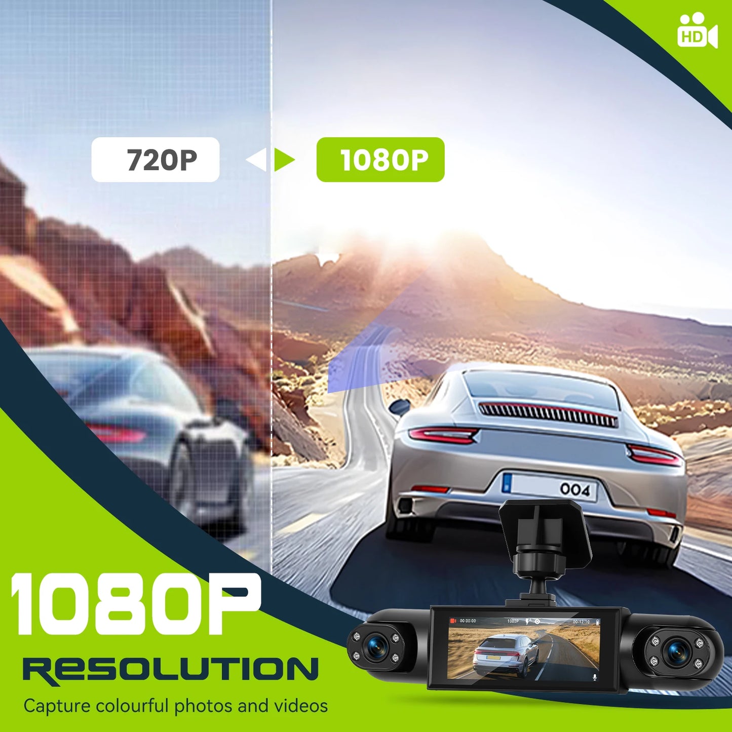 Podofo 3.16 Inch Car Dash Cam 1080P & 3*480P Car Recording Camera Night Vision Car Black Box Loop Recording Car DVR For Car Revesing Front Left Right Rear View Camera Dash Car Camera