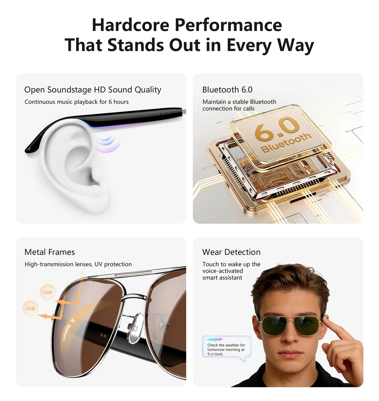 Blackview D1 Pro Smart Glasses | BLE 6.0, Voice Assistant, IP54 Waterproof, UV Protection, Dual Mic & Noise Reduction