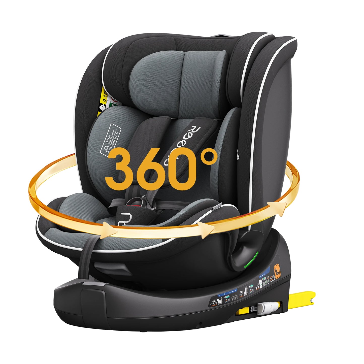 Reecle 360° Swivel i-Size Baby & Child Car Seat | ISOFIX + Top Tether, 40–150cm, 0–12 Years — Black, Grey or Red
