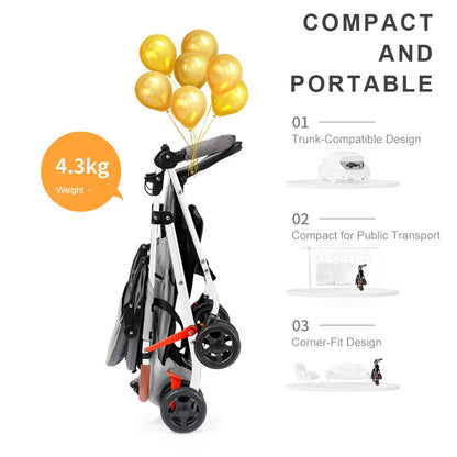 GerTong Lightweight Foldable Baby Stroller | One-Click Fold, Sit & Recline, Mosquito Net & Accessories Included — Black