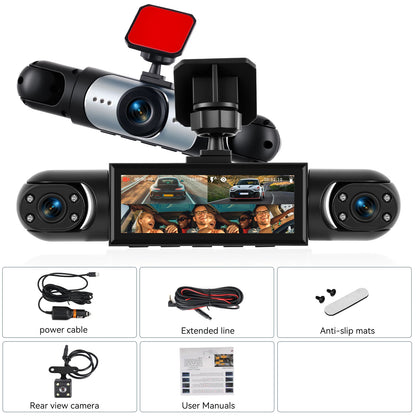 Podofo 3.16 Inch Car Dash Cam 1080P & 3*480P Car Recording Camera Night Vision Car Black Box Loop Recording Car DVR For Car Revesing Front Left Right Rear View Camera Dash Car Camera