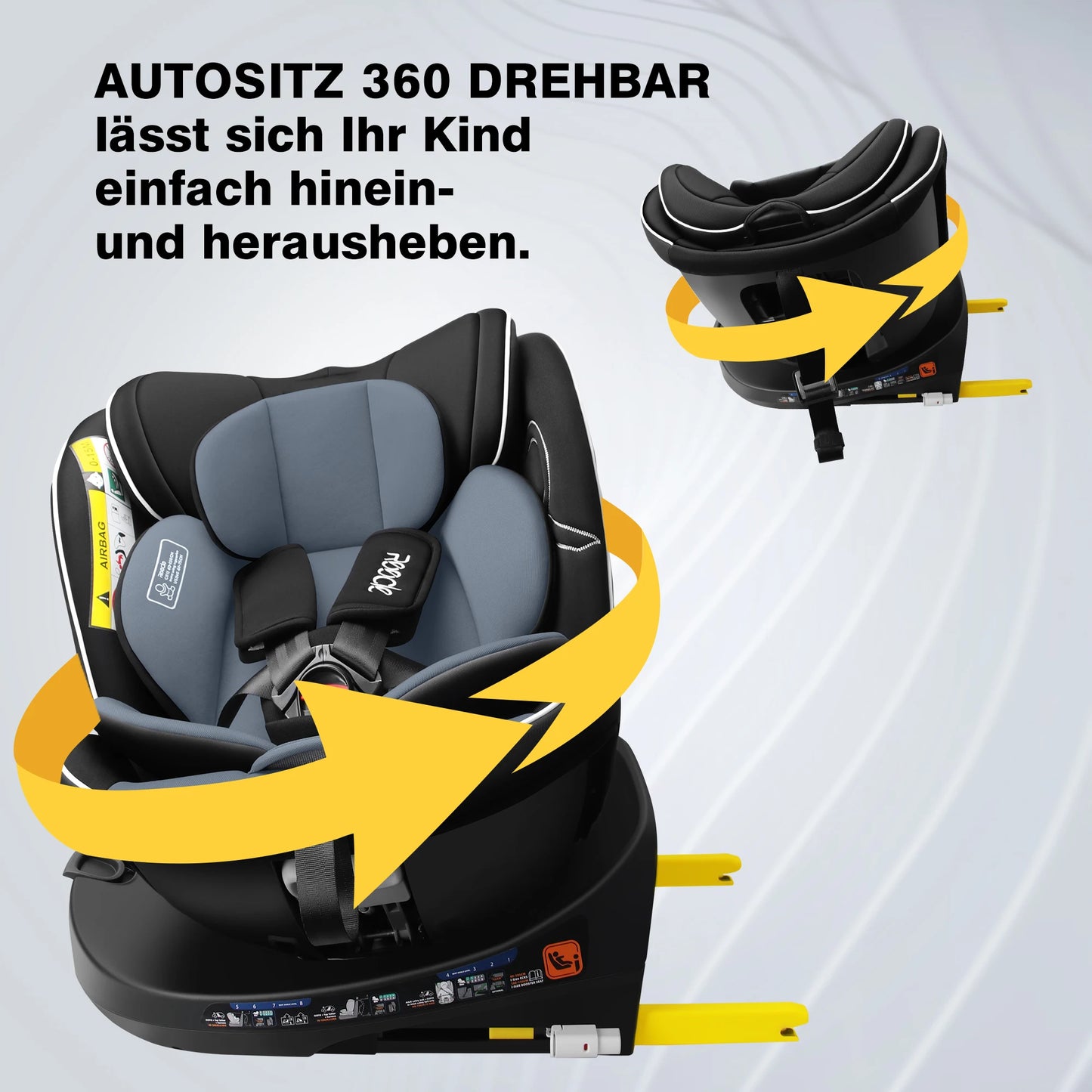 Reecle 360° Swivel i-Size Baby & Child Car Seat | ISOFIX + Top Tether, 40–150cm, 0–12 Years — Black, Grey or Red