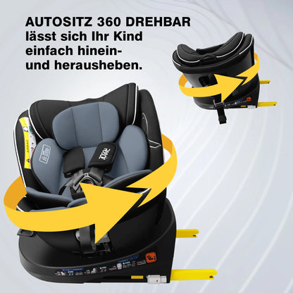Reecle 360° Swivel i-Size Baby & Child Car Seat | ISOFIX + Top Tether, 40–150cm, 0–12 Years — Black, Grey or Red