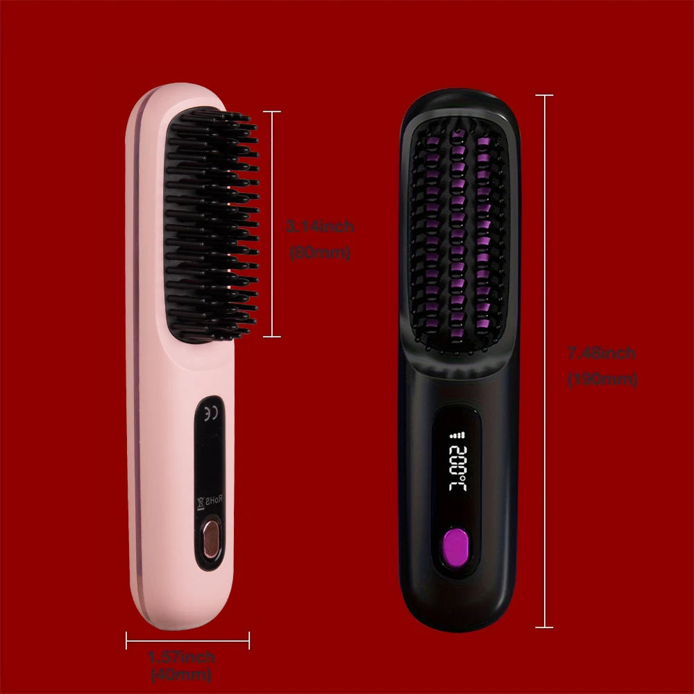 Electric Hair Straightener Brush – Portable USB‑Rechargeable Fast‑Heating Straightening Comb | Travel Hair Styling Tool | UK