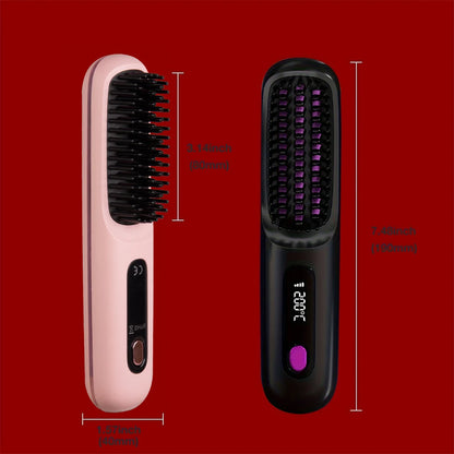 Electric Hair Straightener Brush – Portable USB‑Rechargeable Fast‑Heating Straightening Comb | Travel Hair Styling Tool | UK