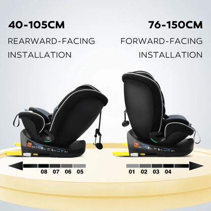 Reecle 360° Swivel i-Size Baby & Child Car Seat | ISOFIX + Top Tether, 40–150cm, 0–12 Years — Black, Grey or Red