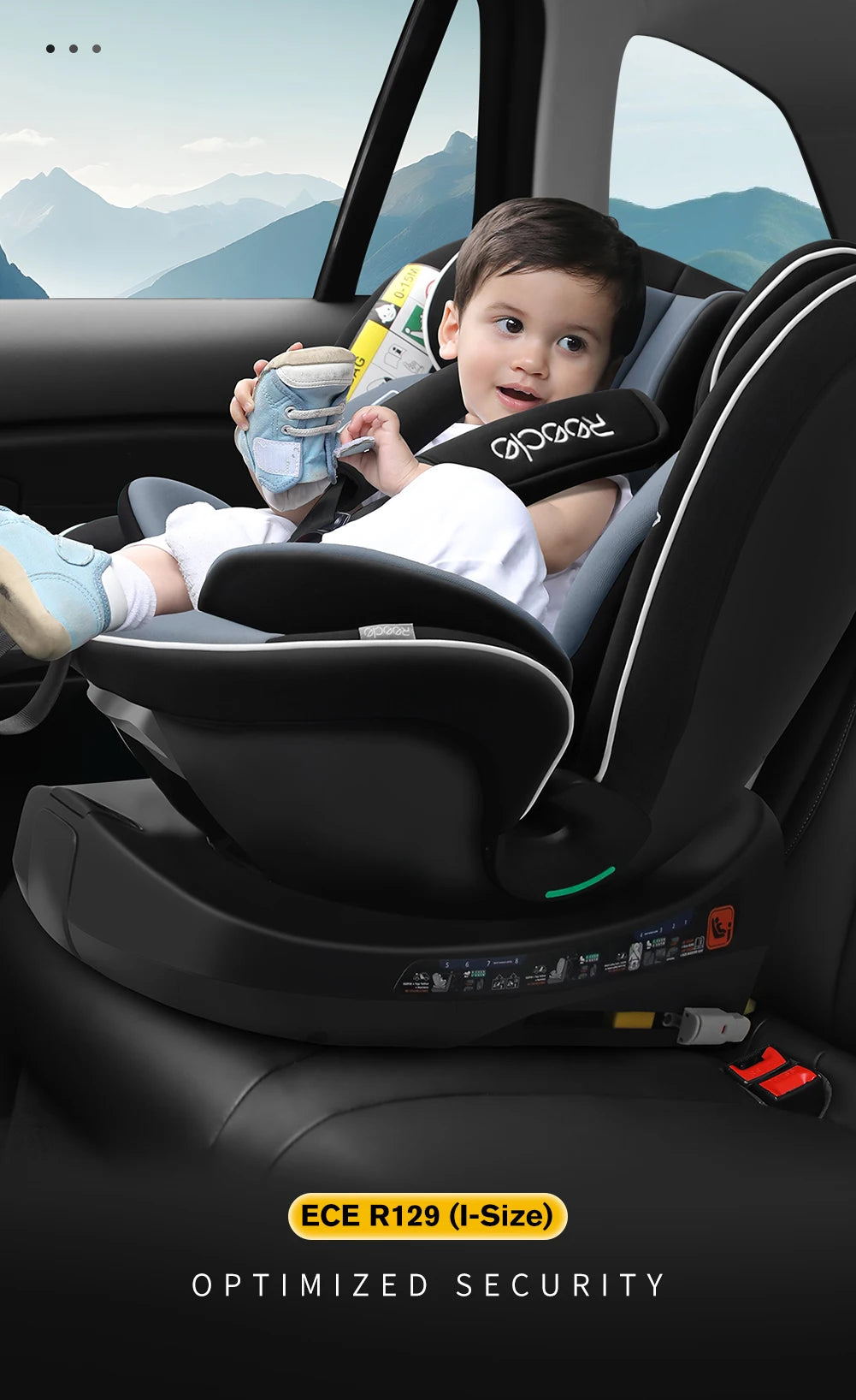 Reecle 360° Swivel i-Size Baby & Child Car Seat | ISOFIX + Top Tether, 40–150cm, 0–12 Years — Black, Grey or Red
