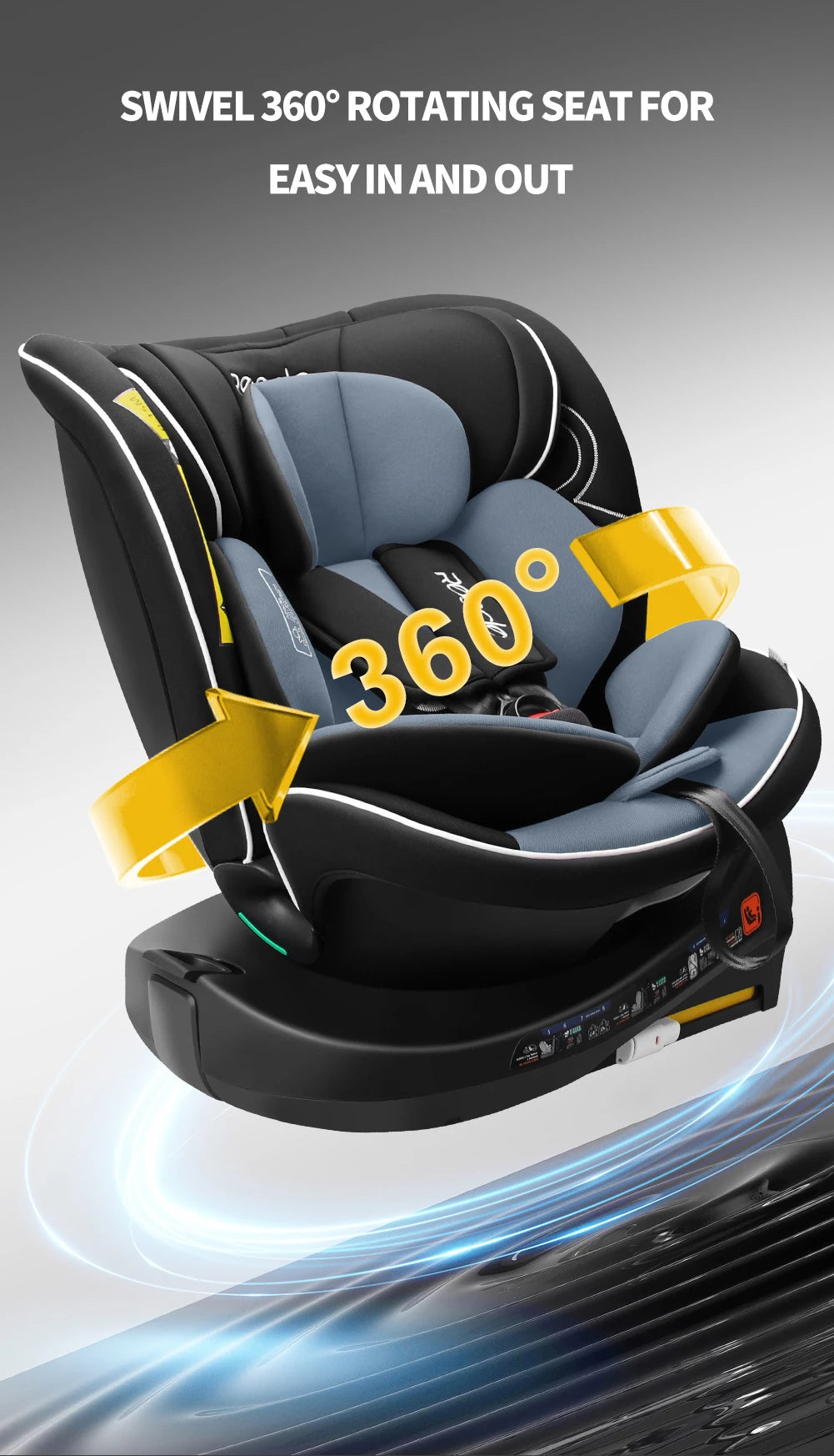 Reecle 360° Swivel i-Size Baby & Child Car Seat | ISOFIX + Top Tether, 40–150cm, 0–12 Years — Black, Grey or Red