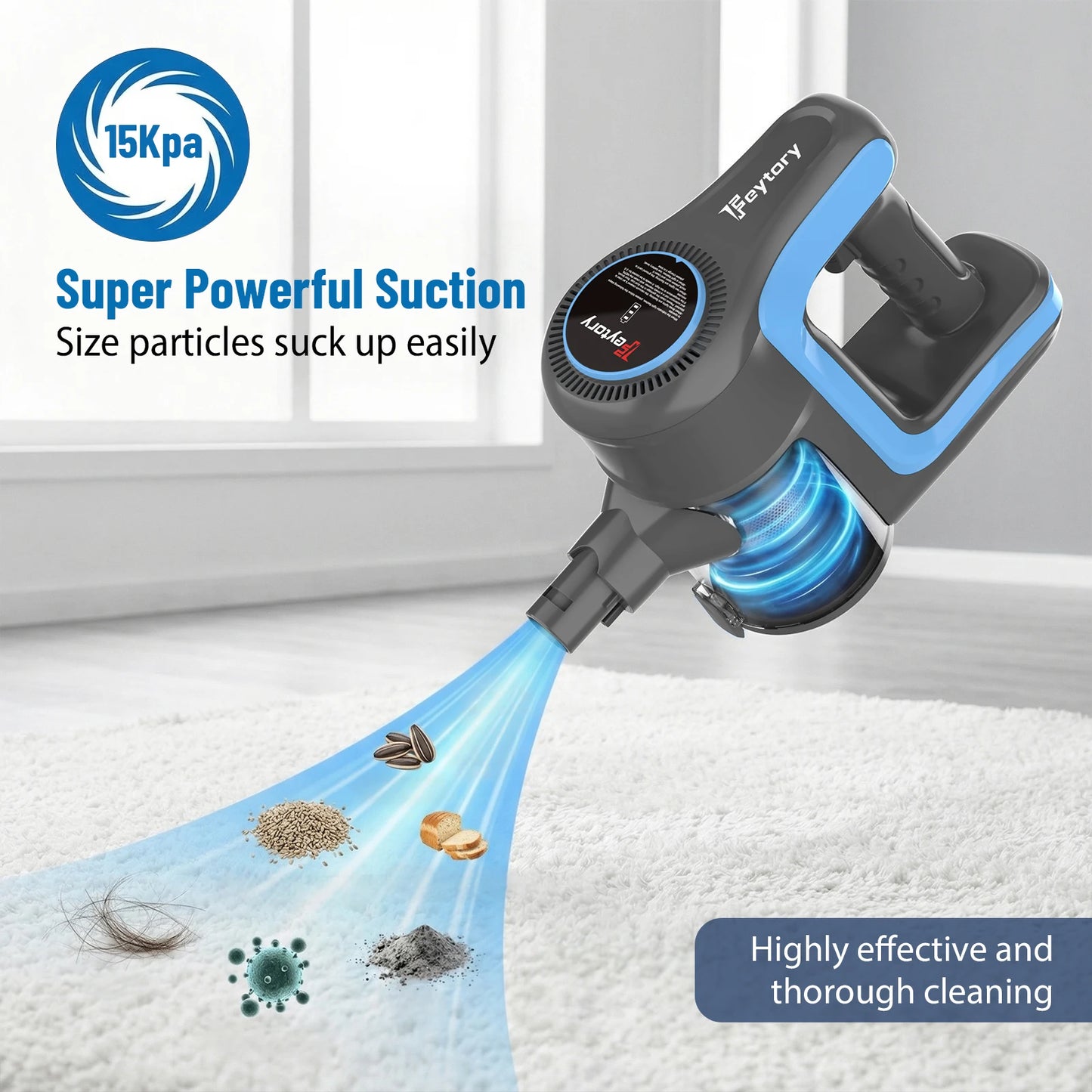 Cordless Vacuum Cleaner, 6-in-1 Stick Vacuum with 15000PA Strong Suction, LED Floor Light & 40-Min Long Runtime, 1000w Lightweight Handheld Vacuum for Pet Hair, Hard Floors, Carpets, Stairs, Home, Car Use