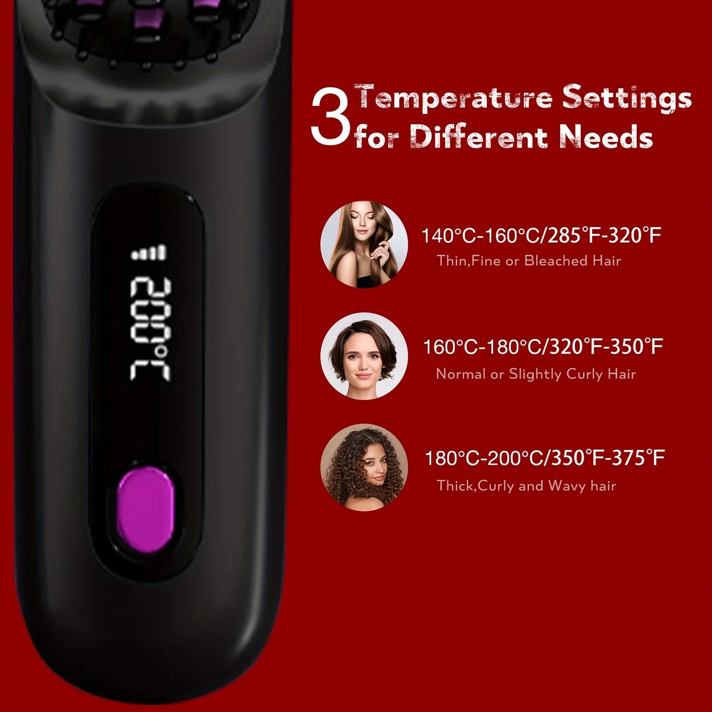 Electric Hair Straightener Brush – Portable USB‑Rechargeable Fast‑Heating Straightening Comb | Travel Hair Styling Tool | UK
