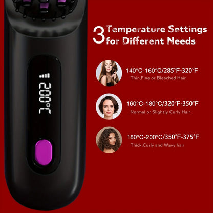 Electric Hair Straightener Brush – Portable USB‑Rechargeable Fast‑Heating Straightening Comb | Travel Hair Styling Tool | UK