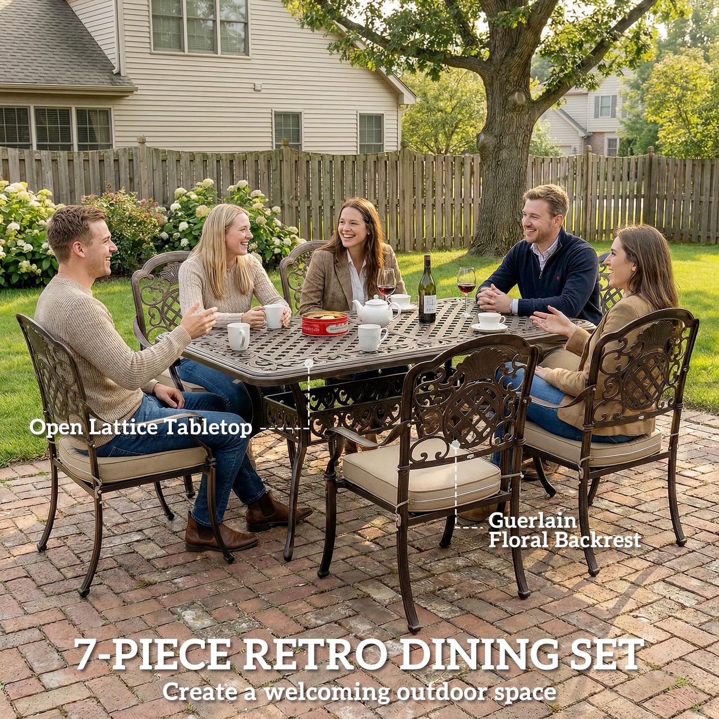 Outsunny Garden Dining Set for 6 | Cast Aluminium Bronze