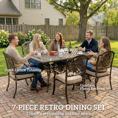 Outsunny Garden Dining Set for 6 | Cast Aluminium Bronze