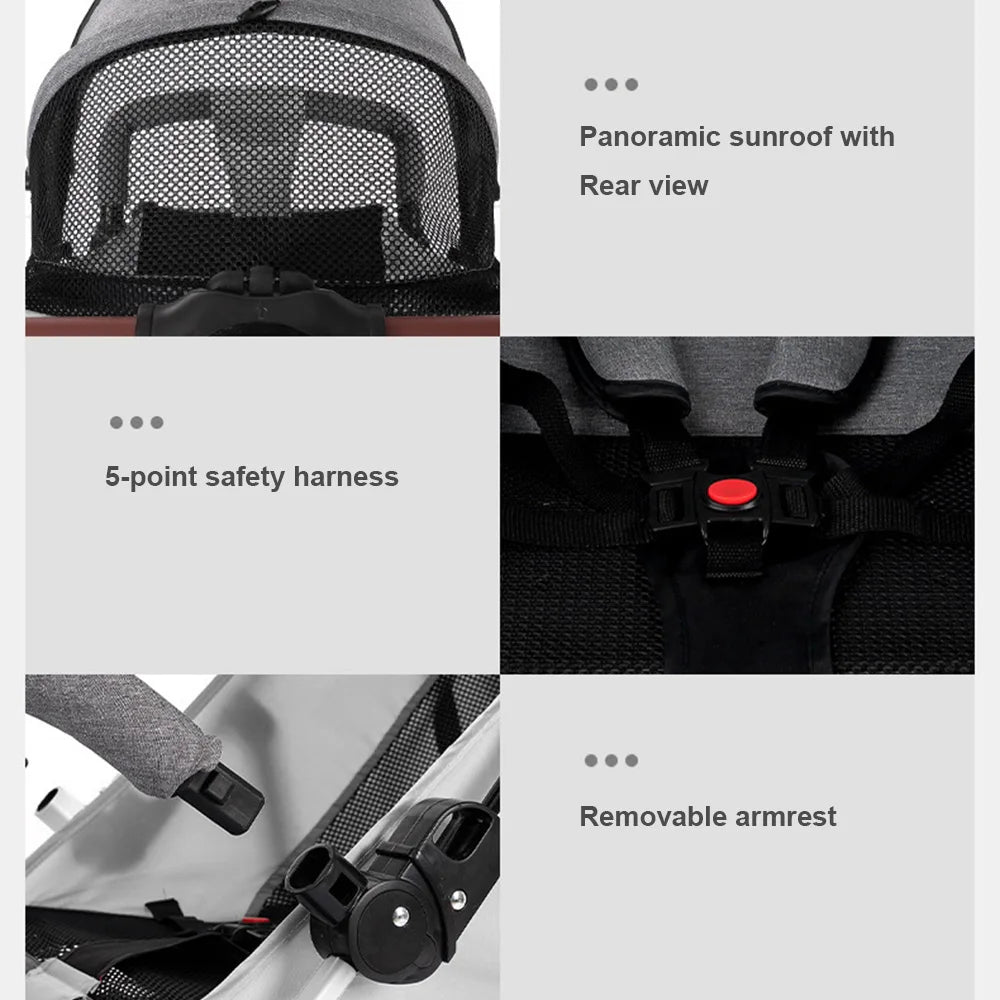 GerTong Lightweight Foldable Baby Stroller | One-Click Fold, Sit & Recline, Mosquito Net & Accessories Included — Black
