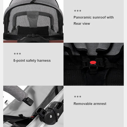 GerTong Lightweight Foldable Baby Stroller | One-Click Fold, Sit & Recline, Mosquito Net & Accessories Included — Black