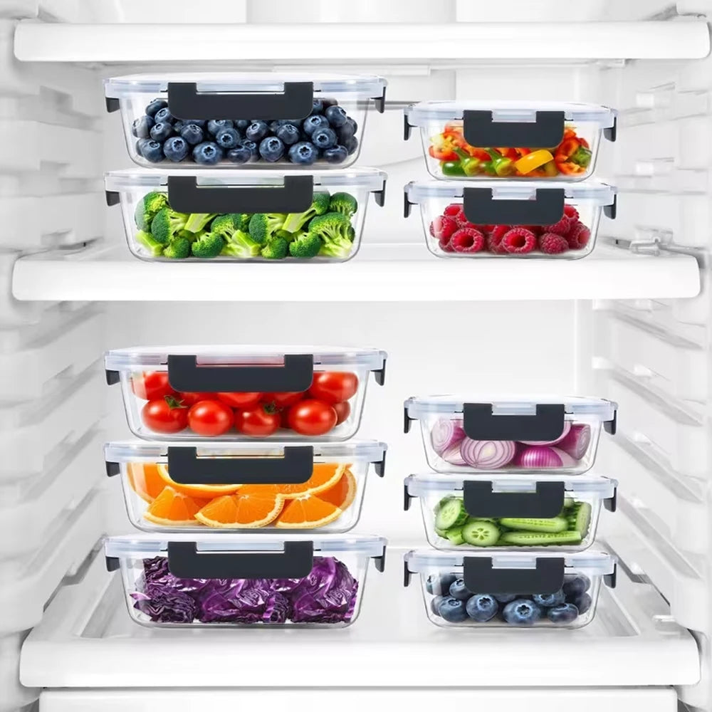 10-Piece Borosilicate Glass Food Storage Set | 5×370ml + 5×1040ml, Airtight BPA-Free Lids, Microwave & Dishwasher Safe