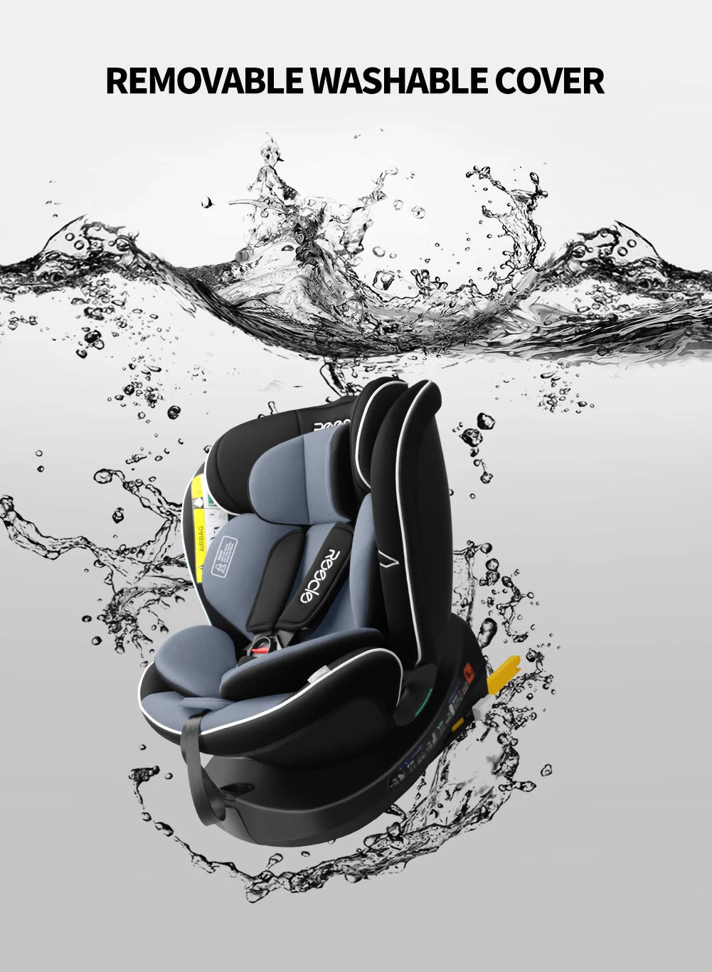 Reecle 360° Swivel i-Size Baby & Child Car Seat | ISOFIX + Top Tether, 40–150cm, 0–12 Years — Black, Grey or Red