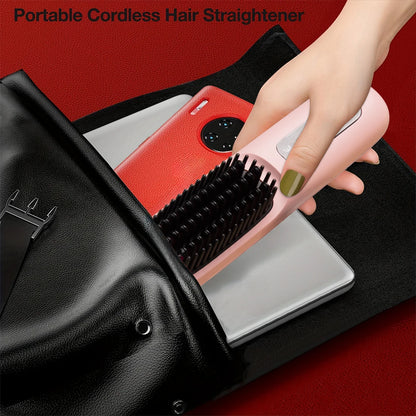 Electric Hair Straightener Brush – Portable USB‑Rechargeable Fast‑Heating Straightening Comb | Travel Hair Styling Tool | UK