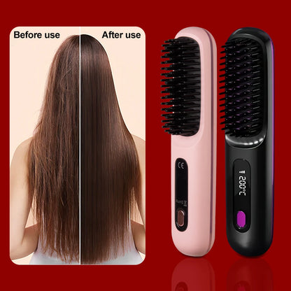 Electric Hair Straightener Brush – Portable USB‑Rechargeable Fast‑Heating Straightening Comb | Travel Hair Styling Tool | UK