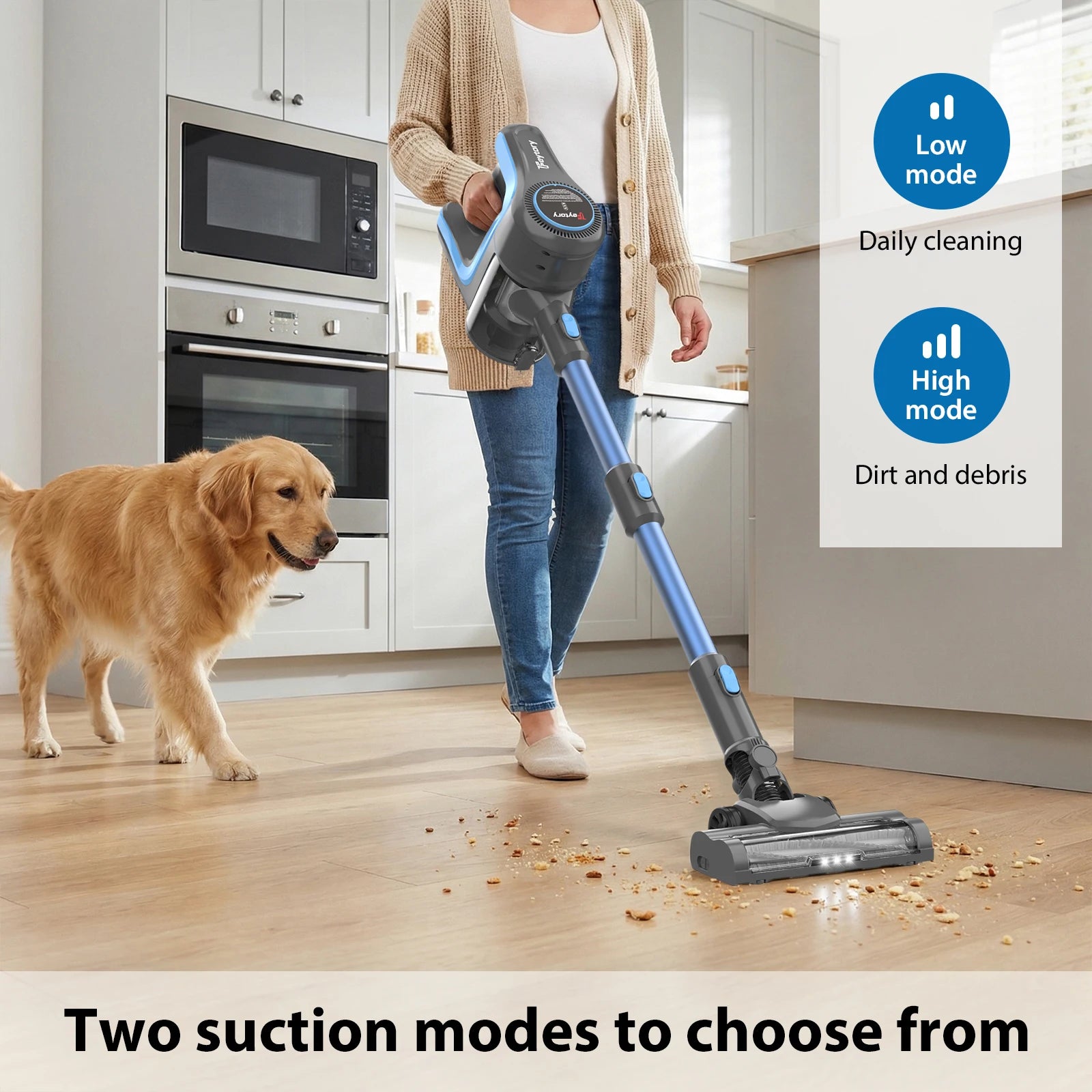 Cordless Vacuum Cleaner, 6-in-1 Stick Vacuum with 15000PA Strong Suction, LED Floor Light & 40-Min Long Runtime, 1000w Lightweight Handheld Vacuum for Pet Hair, Hard Floors, Carpets, Stairs, Home, Car Use