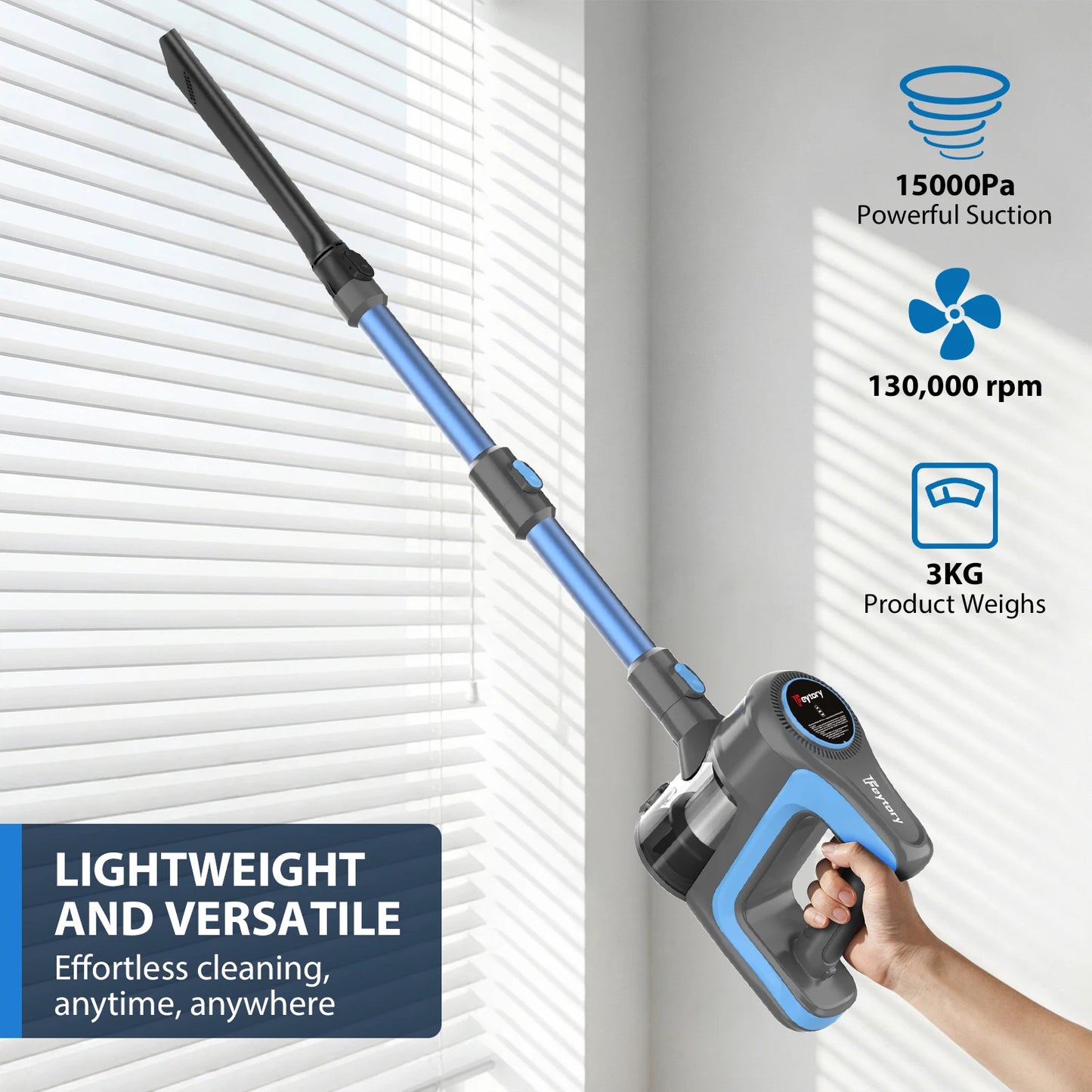 Cordless Vacuum Cleaner, 6-in-1 Stick Vacuum with 15000PA Strong Suction, LED Floor Light & 40-Min Long Runtime, 1000w Lightweight Handheld Vacuum for Pet Hair, Hard Floors, Carpets, Stairs, Home, Car Use