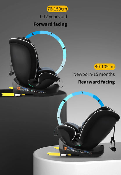 Reecle 360° Swivel i-Size Baby & Child Car Seat | ISOFIX + Top Tether, 40–150cm, 0–12 Years — Black, Grey or Red