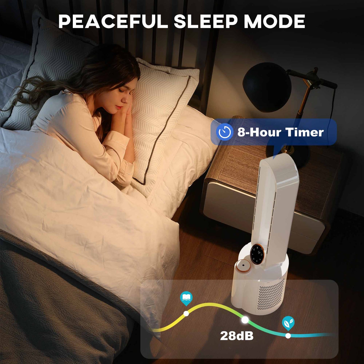 HOMCOM Bladeless Tower Fan with Humidifier & UV Sterilisation | 28dB, 12 Speeds, 90° Oscillation, 8H Timer — White