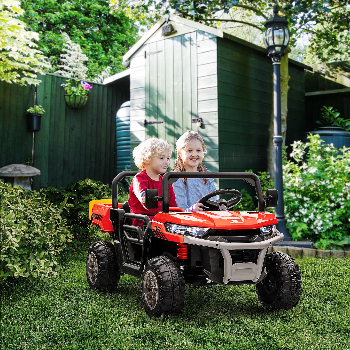 HOMCOM 12V two-seater kids ride-on car in red - product view 2