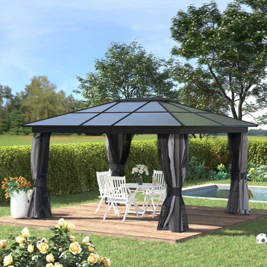 Outsunny 3.6 x 4m Hardtop Gazebo | Polycarbonate Roof, Curtains & Netting