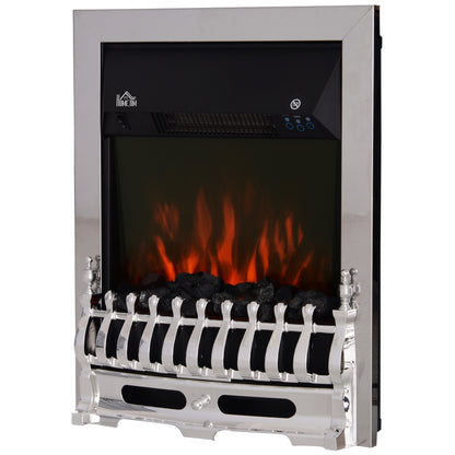HOMCOM Contemporary Electric Fireplace Coal Burning Flame Effect Inset Fire Place Space Heater Glass View LED Lighting with Remote Control, 1000W/2000W, Silver