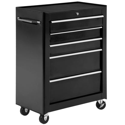 HOMCOM 5-Drawer Tool Box on Wheels | Lockable Garage Storage Cabinet, Black