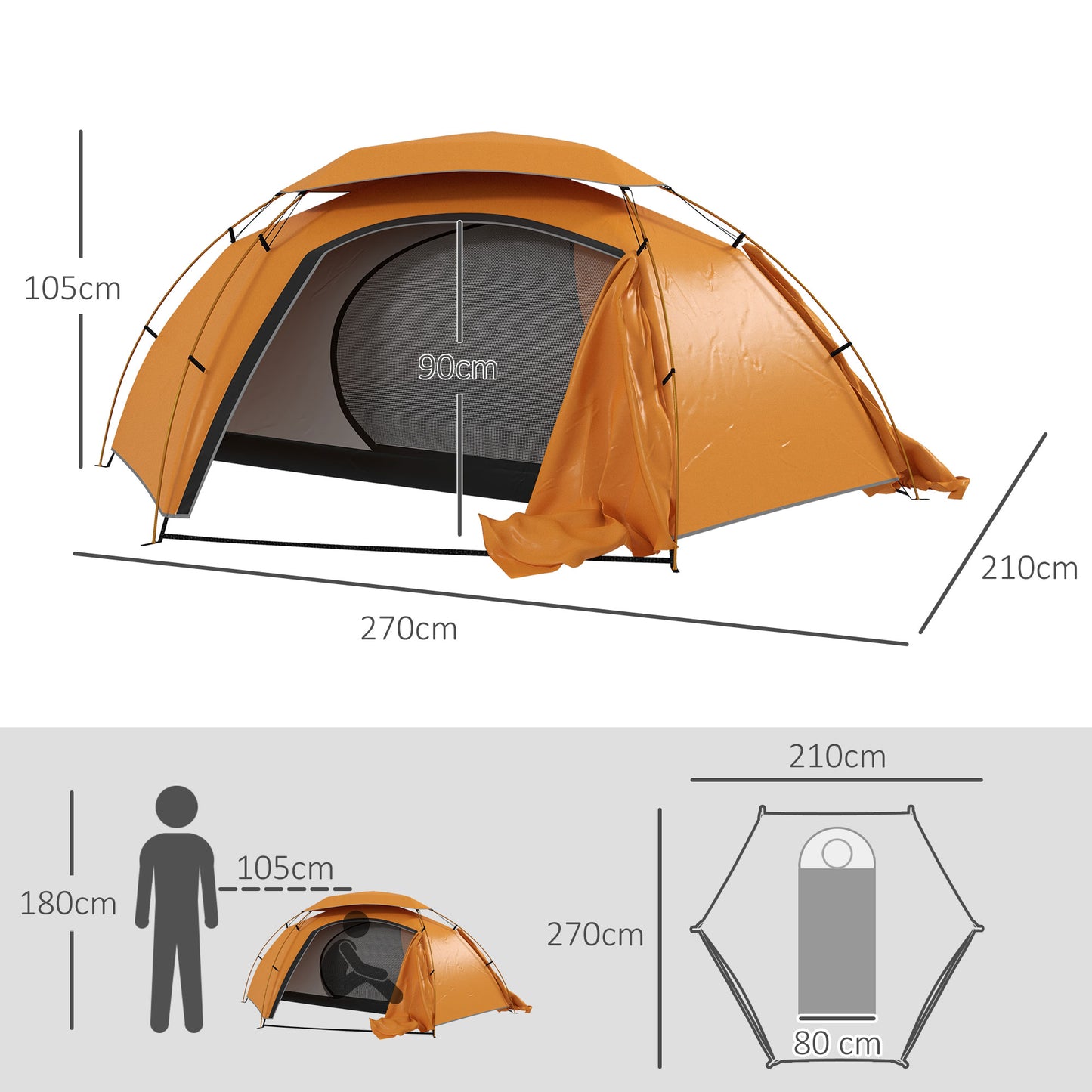 Portable dome tent for solo or two person camping