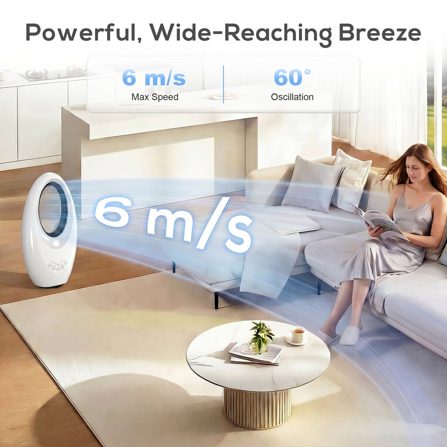 HOMCOM Bladeless Tower Fan with 4-Colour LED Mood Light | 36dB, 6m/s, 60° Oscillation, 7.5H Timer, Remote — White