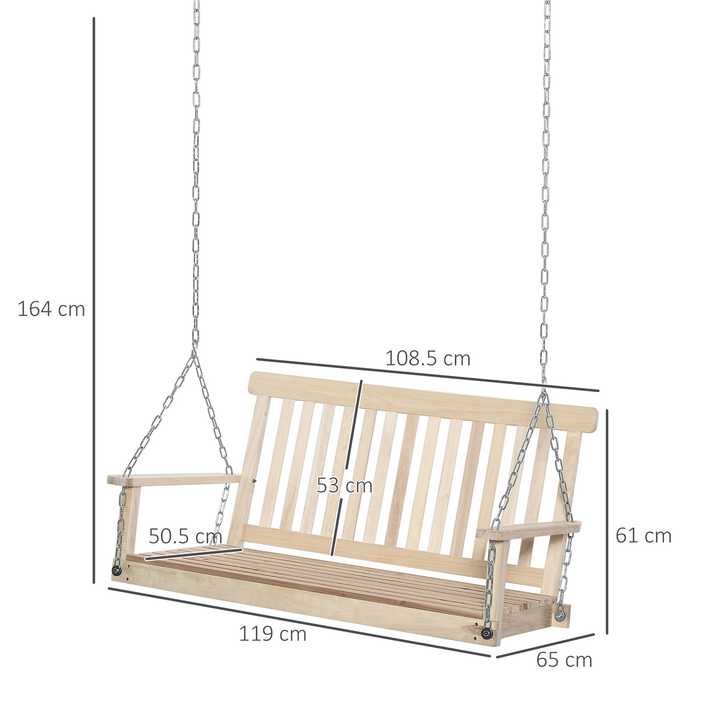 Outsunny 2-Seater Wooden Garden Swing Bench | Natural