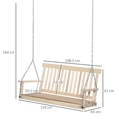 Outsunny 2-Seater Wooden Garden Swing Bench | Natural