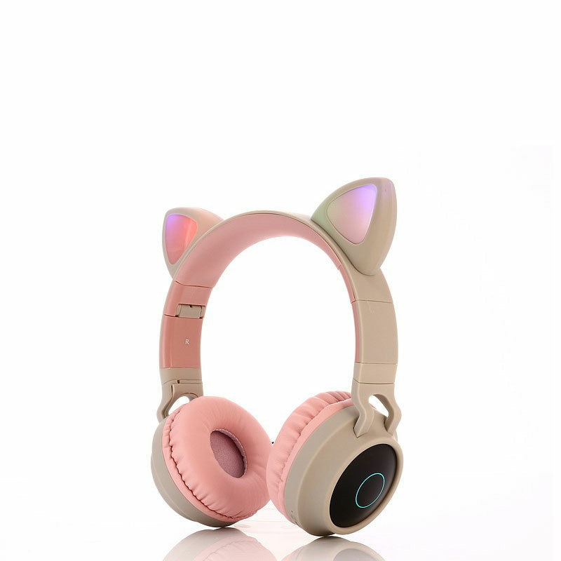 Wireless Cat Ear Bluetooth 5.0 Stereo Bass Headset LED Lights Earphone for Adults - Grey / Dark Blue