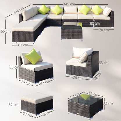 Outsunny 8-Piece Rattan Corner Sofa Set | Garden Furniture with Cushions & Glass Table