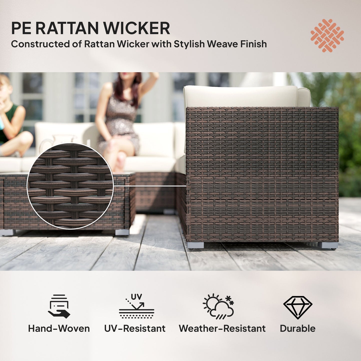 Outsunny 8-Piece Rattan Corner Sofa Set | Garden Furniture with Cushions & Glass Table