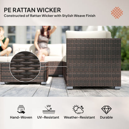 Outsunny 8-Piece Rattan Corner Sofa Set | Garden Furniture with Cushions & Glass Table