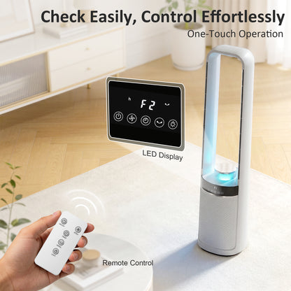 HOMCOM 93cm Bladeless Tower Fan with LED Mood Light | 36dB, 6m/s, 45° Oscillation, 12H Timer, Remote — White