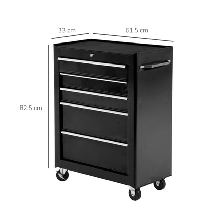 HOMCOM 5-Drawer Tool Box on Wheels | Lockable Garage Storage Cabinet, Black