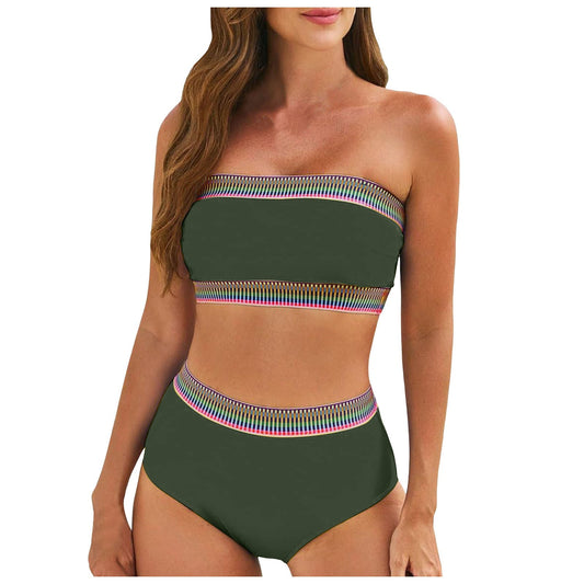Dokotoo Women Bikini Set – High Waisted Two-Piece Bathing Suit – Colour Block Bikini Swimwear – Women’s Push-Up