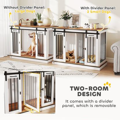 PawHut Dog Crate Furniture | Double Dog Cage with Divider, White