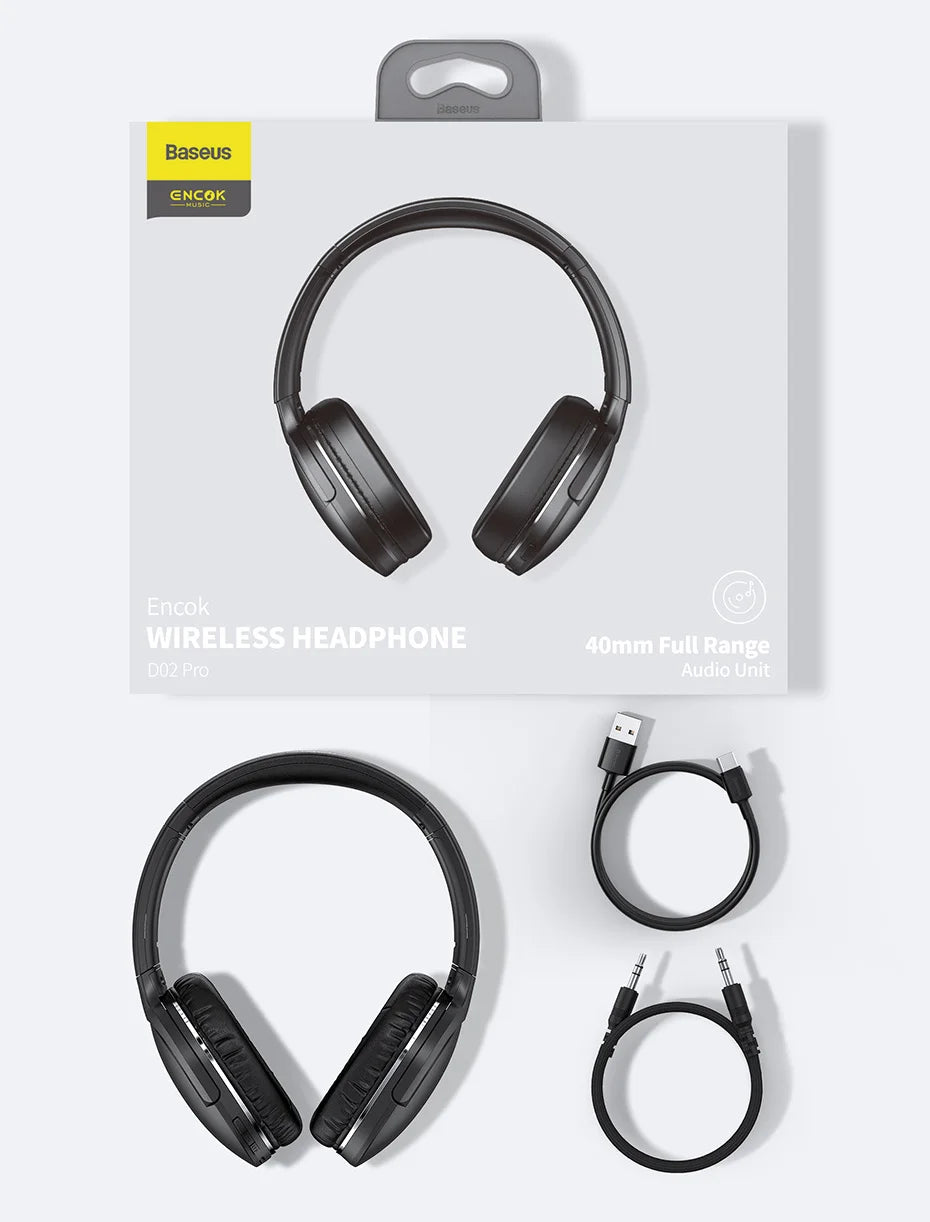 Baseus D02 Pro Wireless Bluetooth Headphones HIFI Stereo Earphones Foldable Sport Headset with Audio Cable foriPhone