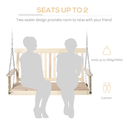 Outsunny 2-Seater Wooden Garden Swing Bench | Natural