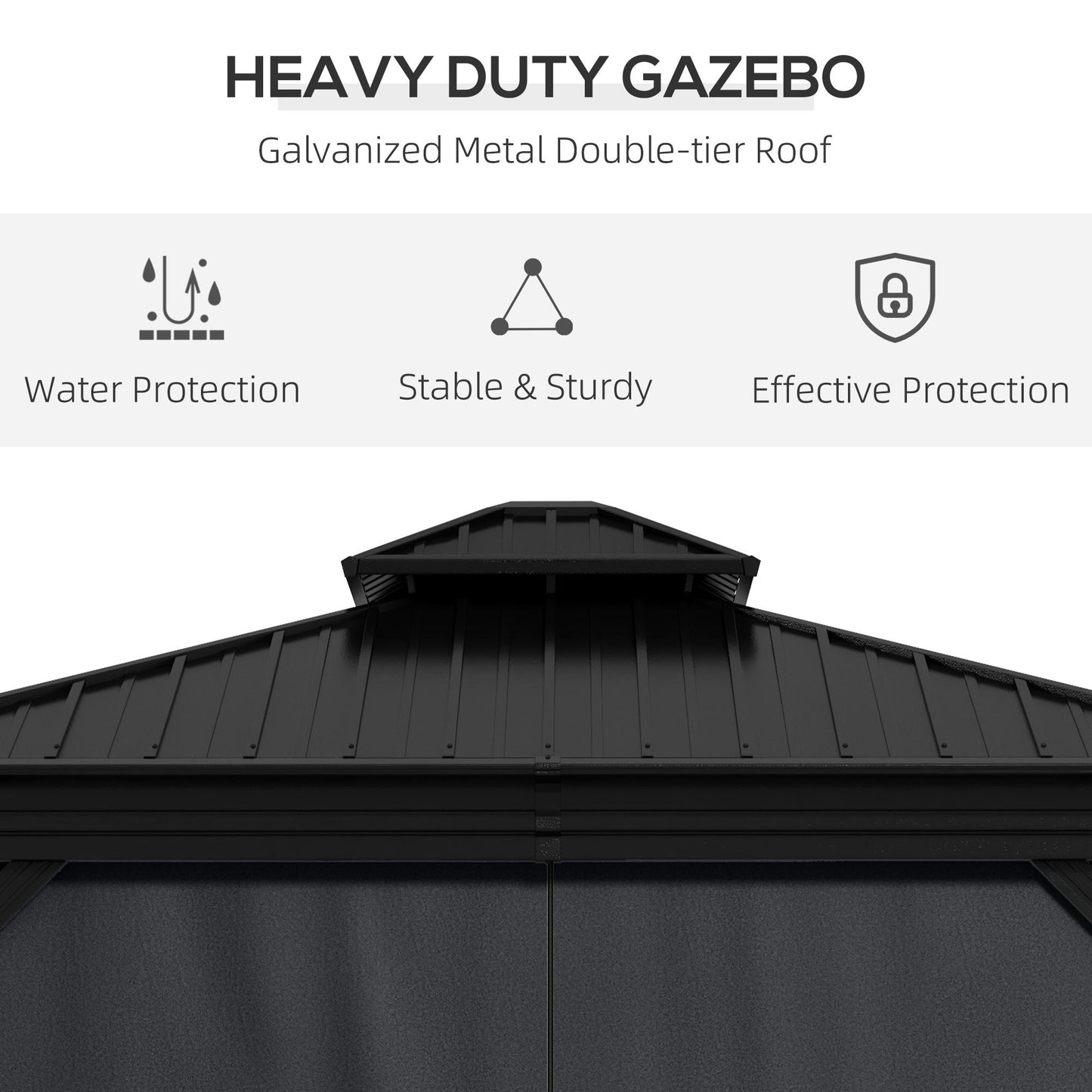Outsunny 3.65 by 3 metre aluminium hardtop gazebo in dark grey - product view 4