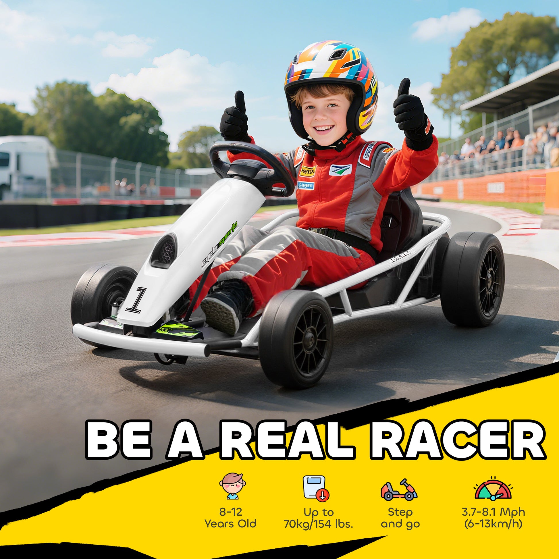 HOMCOM 24V kids electric drift go-kart in white - product view 4