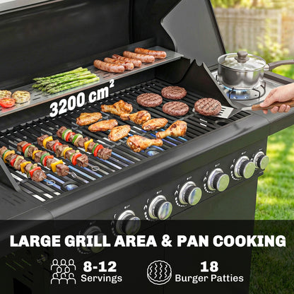 Outsunny six plus one burner gas barbecue grill in black - product view 4